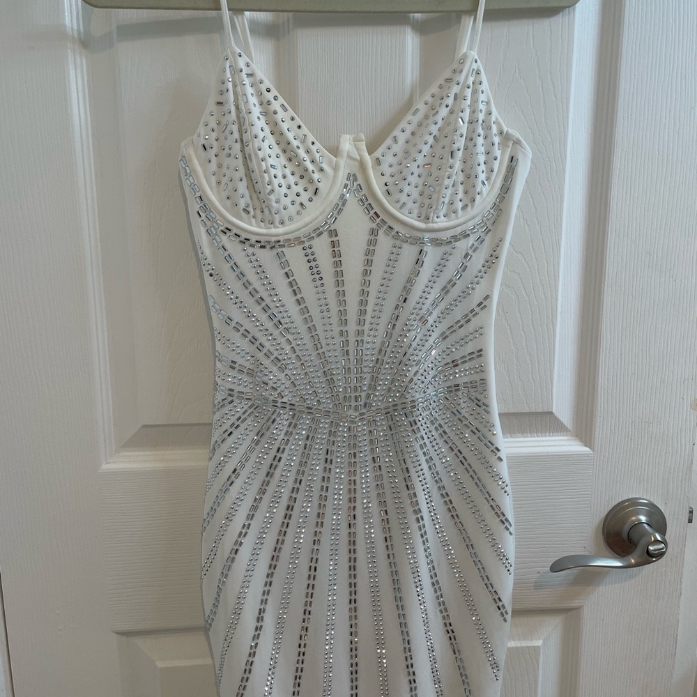 Elegant White and Silver Embellished Dress